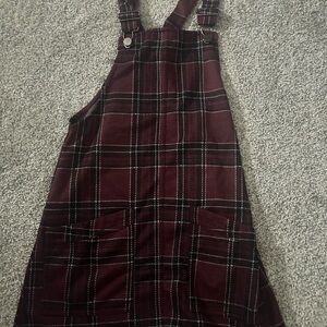 No Boundaries Burgundy Plaid overall skirt